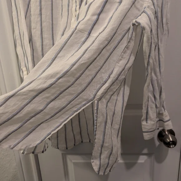 Madewell OG Sheer Oversized Striped White and Blue Button-Up Shirt